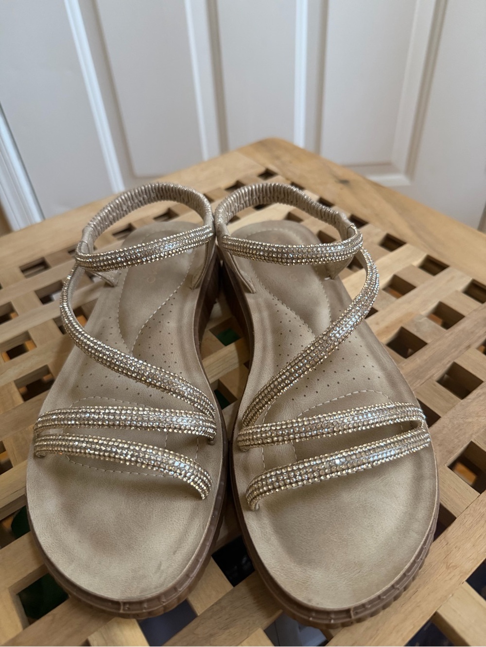 Women's Gold Beaded Strappy Comfort Sandals